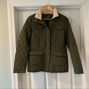 Ralph Lauren Quilted Jacket with Sheepskin Collar Medium Womens Green